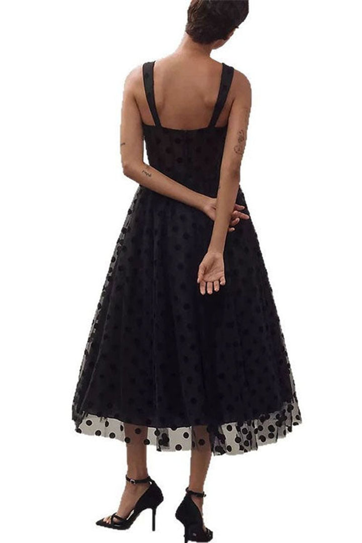 Women's Polka Dot Tulle A-Line Fall Midi Dress Sweetheart Cami