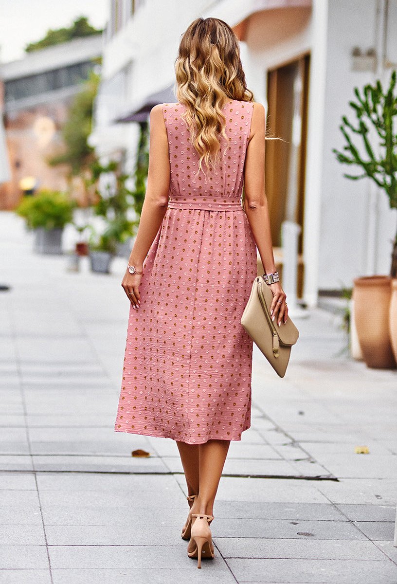 Women's Polka Dot Wrap-Style Sleeveless Fall Midi Dress