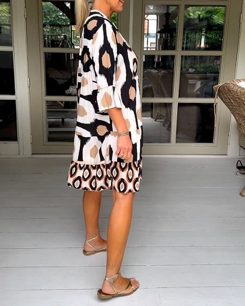 Women's Printed Tiered A-Line Fall Midi Dress Pockets