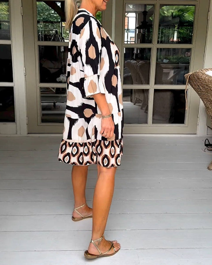Women's Printed Tiered A-Line Fall Midi Dress Pockets