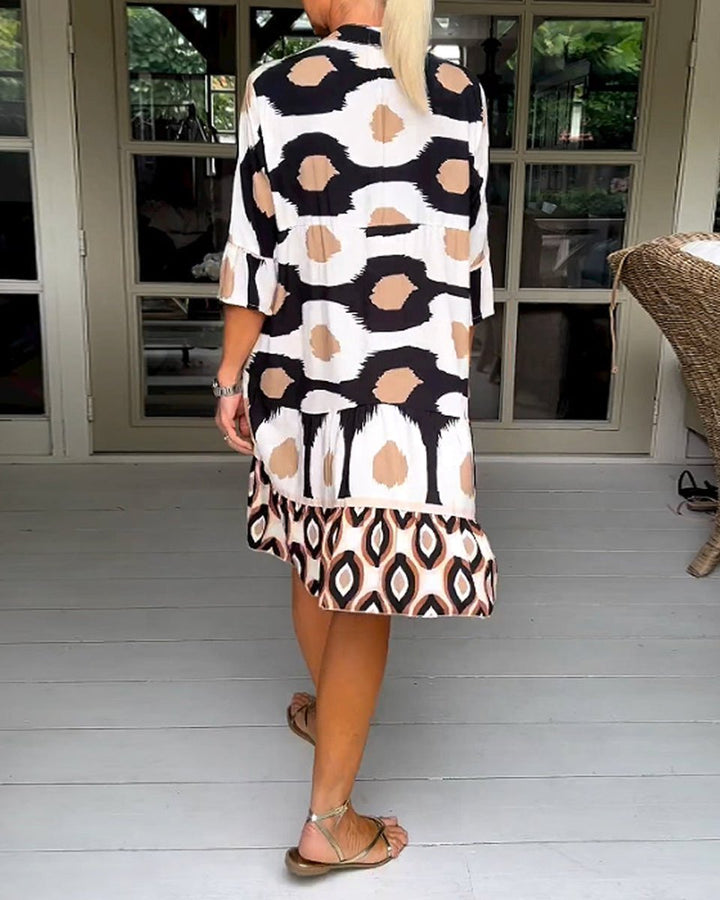 Women's Printed Tiered A-Line Fall Midi Dress Pockets