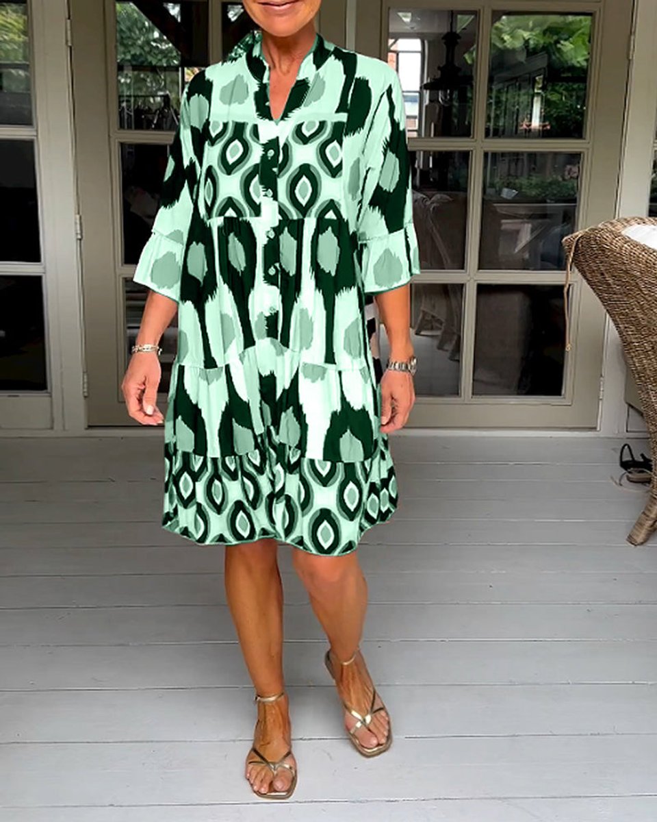 Women's Printed Tiered A-Line Fall Midi Dress Pockets