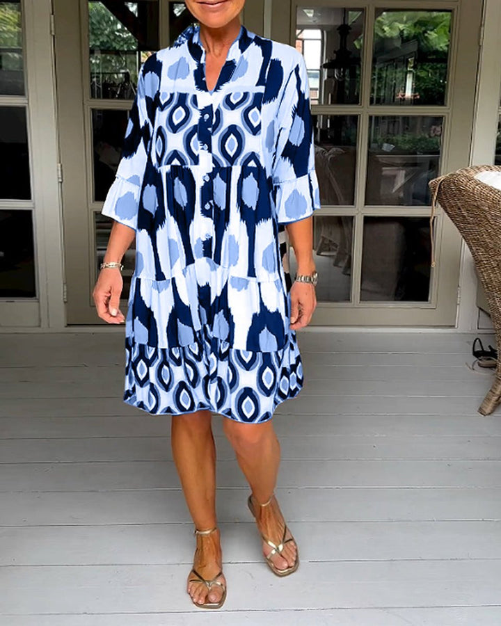 Women's Printed Tiered A-Line Fall Midi Dress Pockets