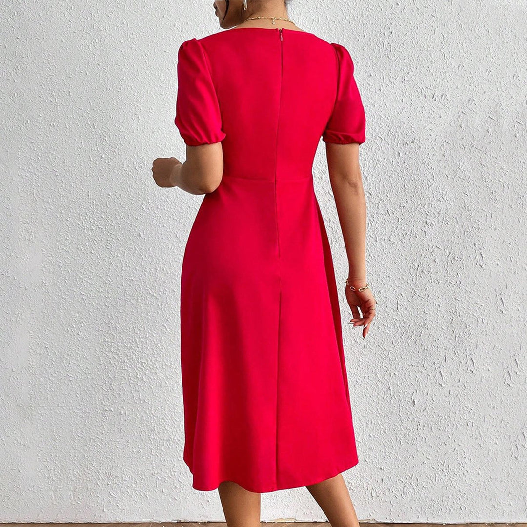 Women's Puff Sleeve Sweetheart Fall Midi Dress Side Slit