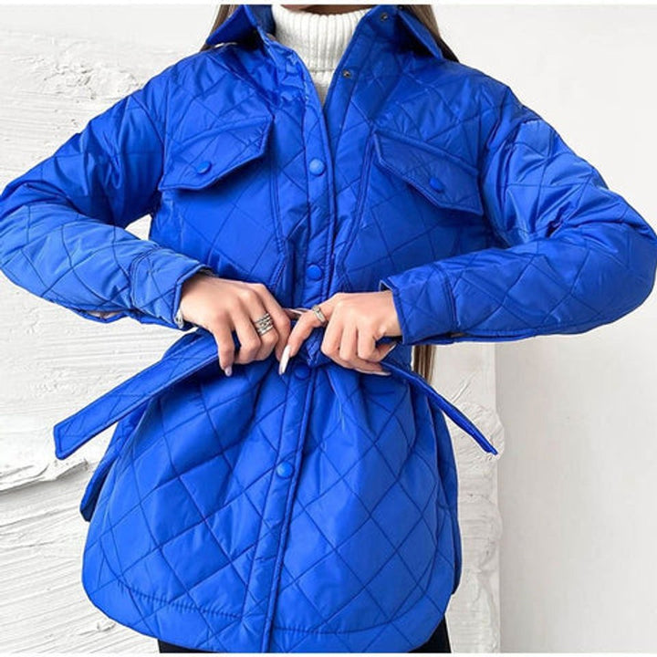 Women's Quilted Belted Trench Coat Padded Shirt Jacket