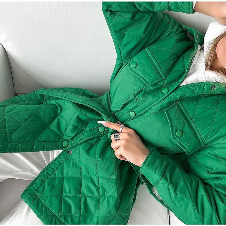 Women's Quilted Belted Trench Coat Padded Shirt Jacket