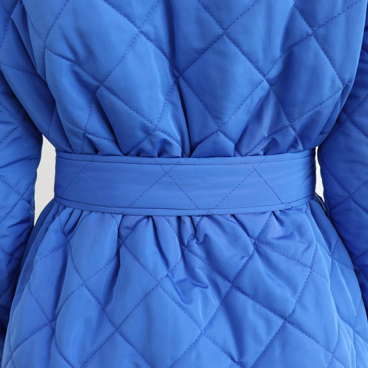 Women's Quilted Belted Trench Coat Padded Shirt Jacket