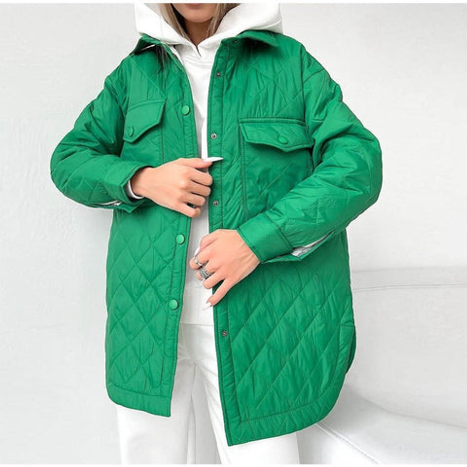 Women's Quilted Belted Trench Coat Padded Shirt Jacket