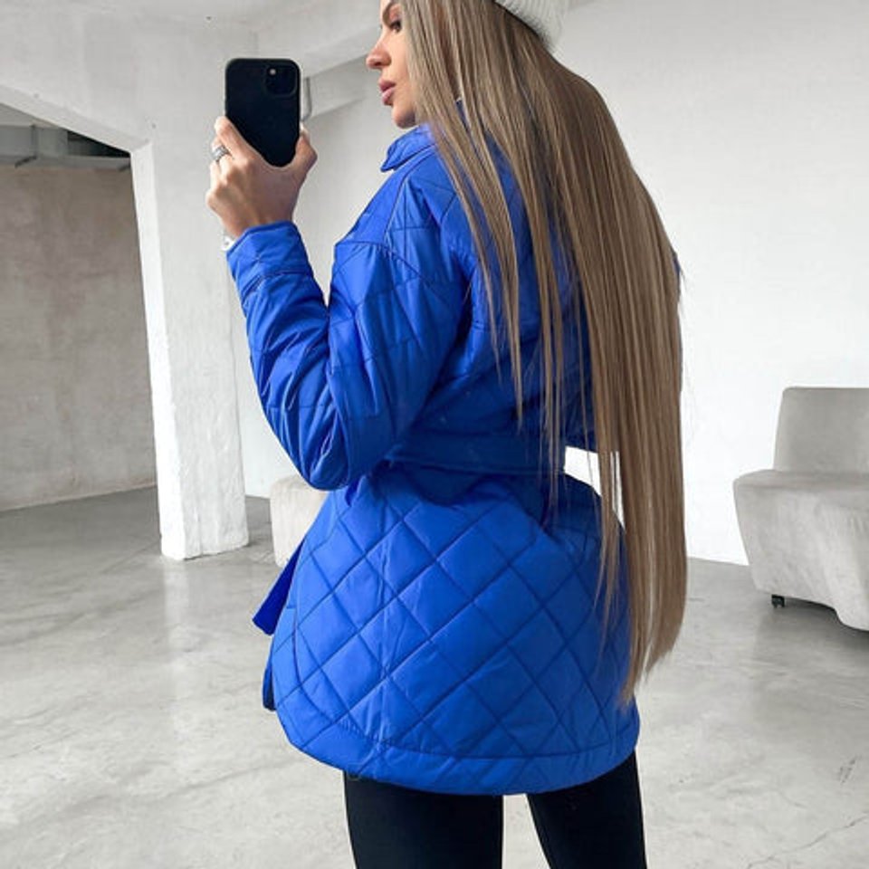 Women's Quilted Belted Trench Coat Padded Shirt Jacket