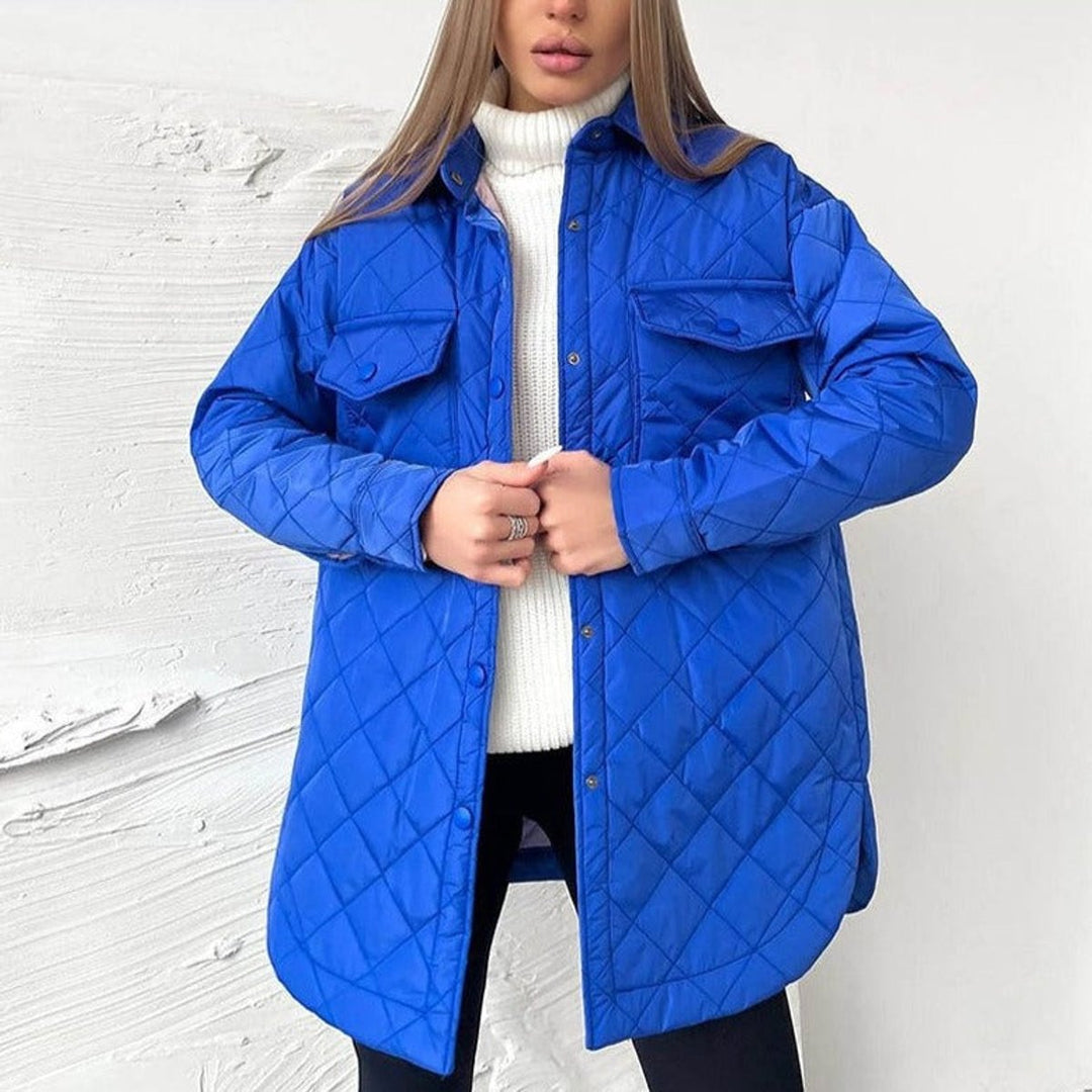 Women's Quilted Belted Trench Coat Padded Shirt Jacket