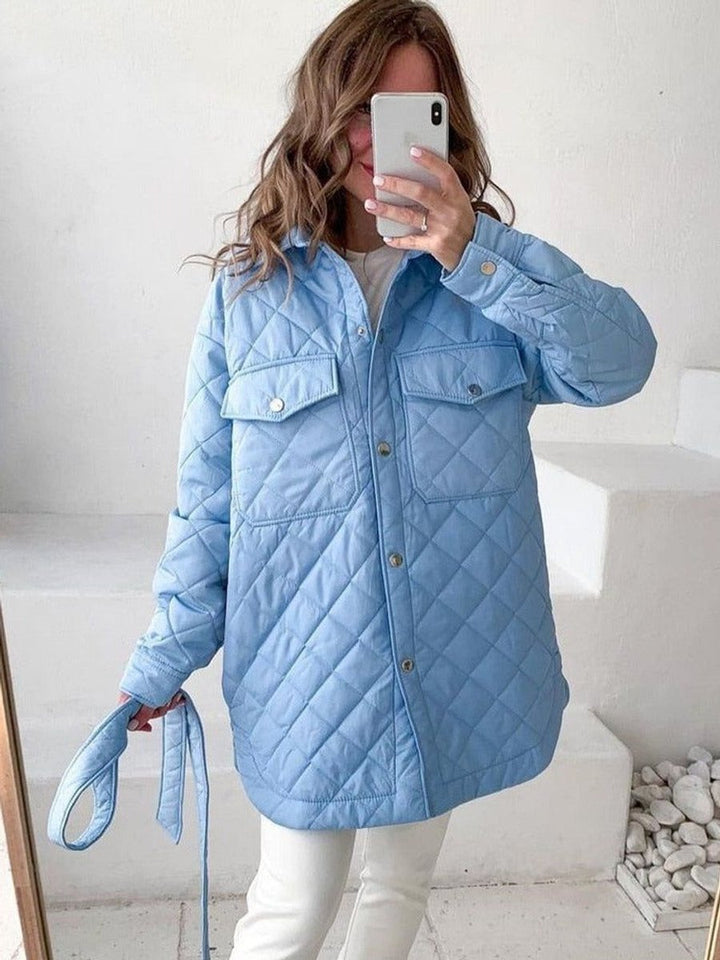 Women's Quilted Belted Trench Coat Padded Shirt Jacket