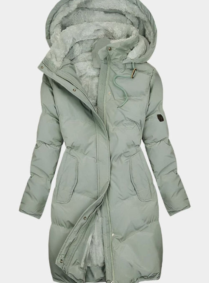 Women's Quilted Fleece-Lined Full-Zip Hooded Coat - Green