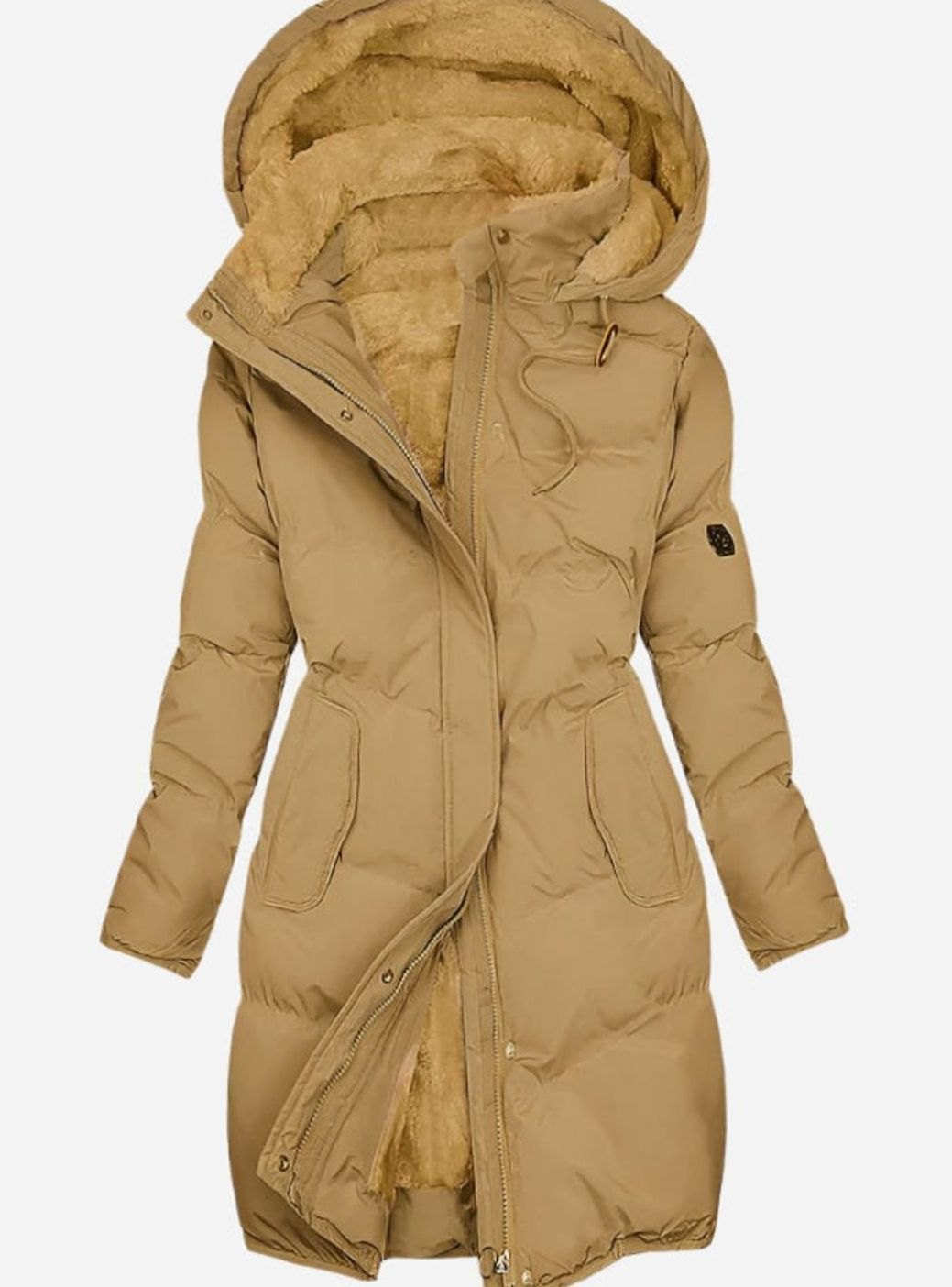 Women's Quilted Fleece-Lined Full-Zip Hooded Coat - Yellow
