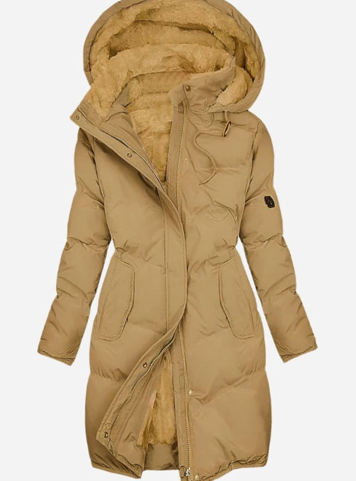 Women's Quilted Fleece-Lined Full-Zip Hooded Coat - Yellow