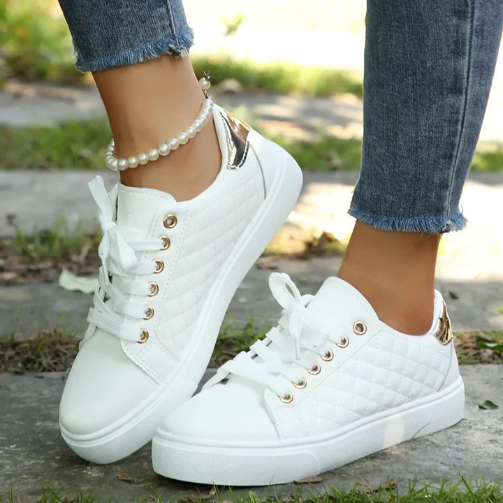 Women's Quilted Lace-Up Gold-Detail Platform Sneakers