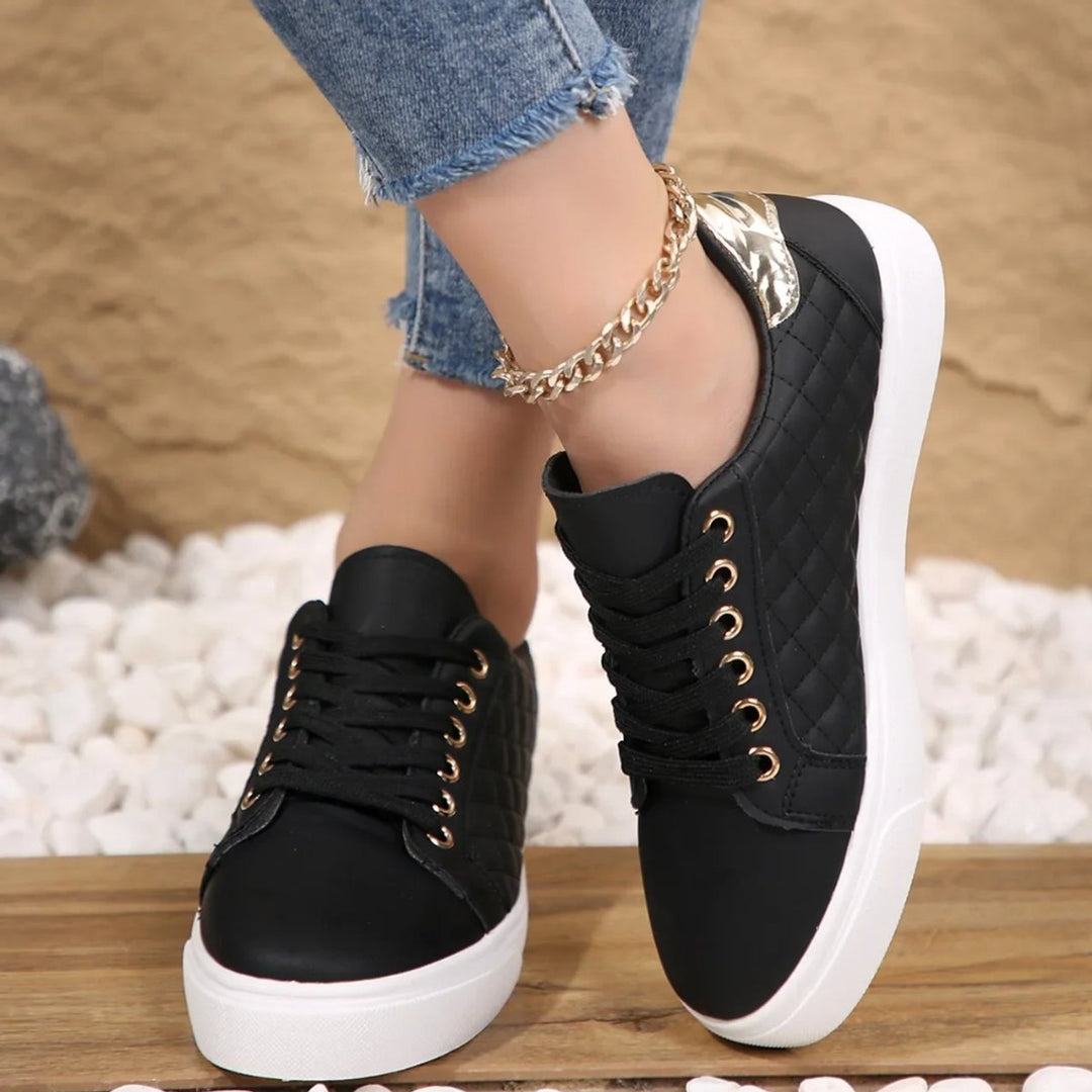 Women's Quilted Lace-Up Gold-Detail Platform Sneakers