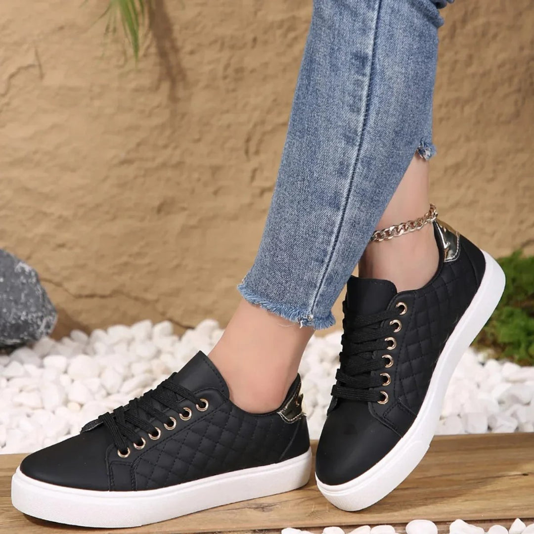 Women's Quilted Lace-Up Gold-Detail Platform Sneakers