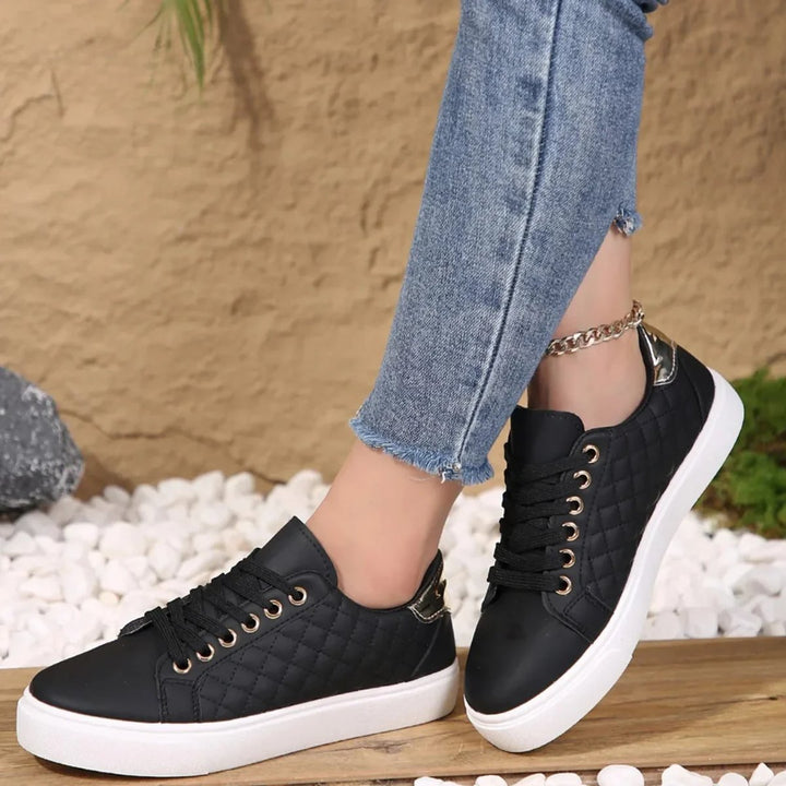 Women's Quilted Lace-Up Gold-Detail Platform Sneakers