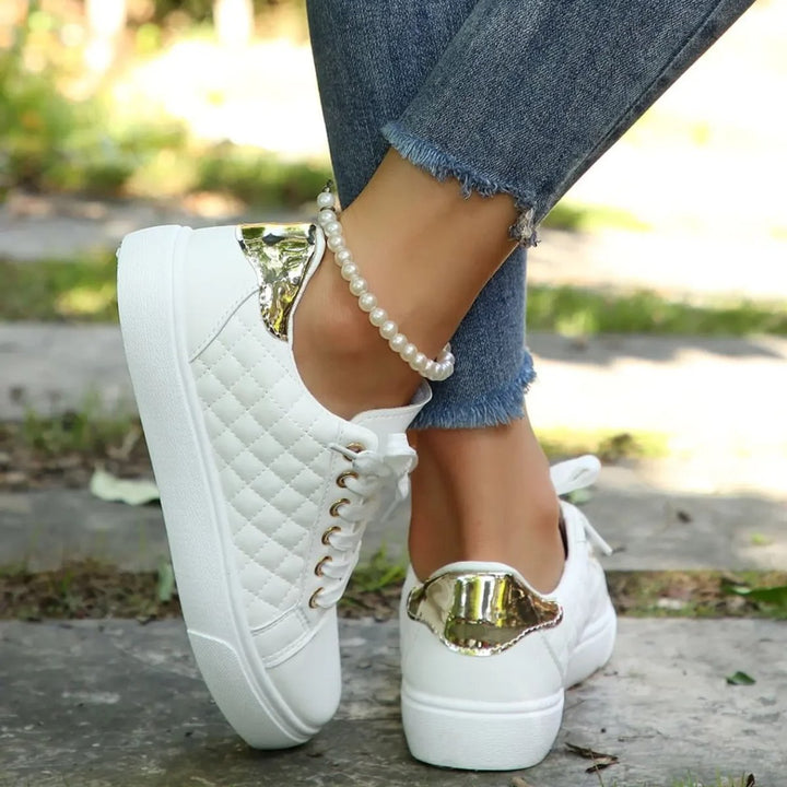 Women's Quilted Lace-Up Gold-Detail Platform Sneakers