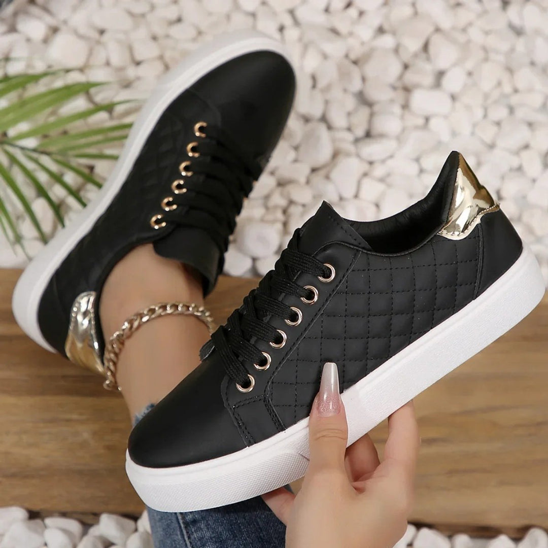 Women's Quilted Lace-Up Gold-Detail Platform Sneakers