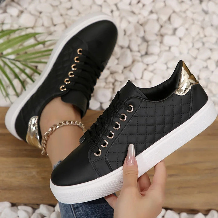 Women's Quilted Lace-Up Gold-Detail Platform Sneakers