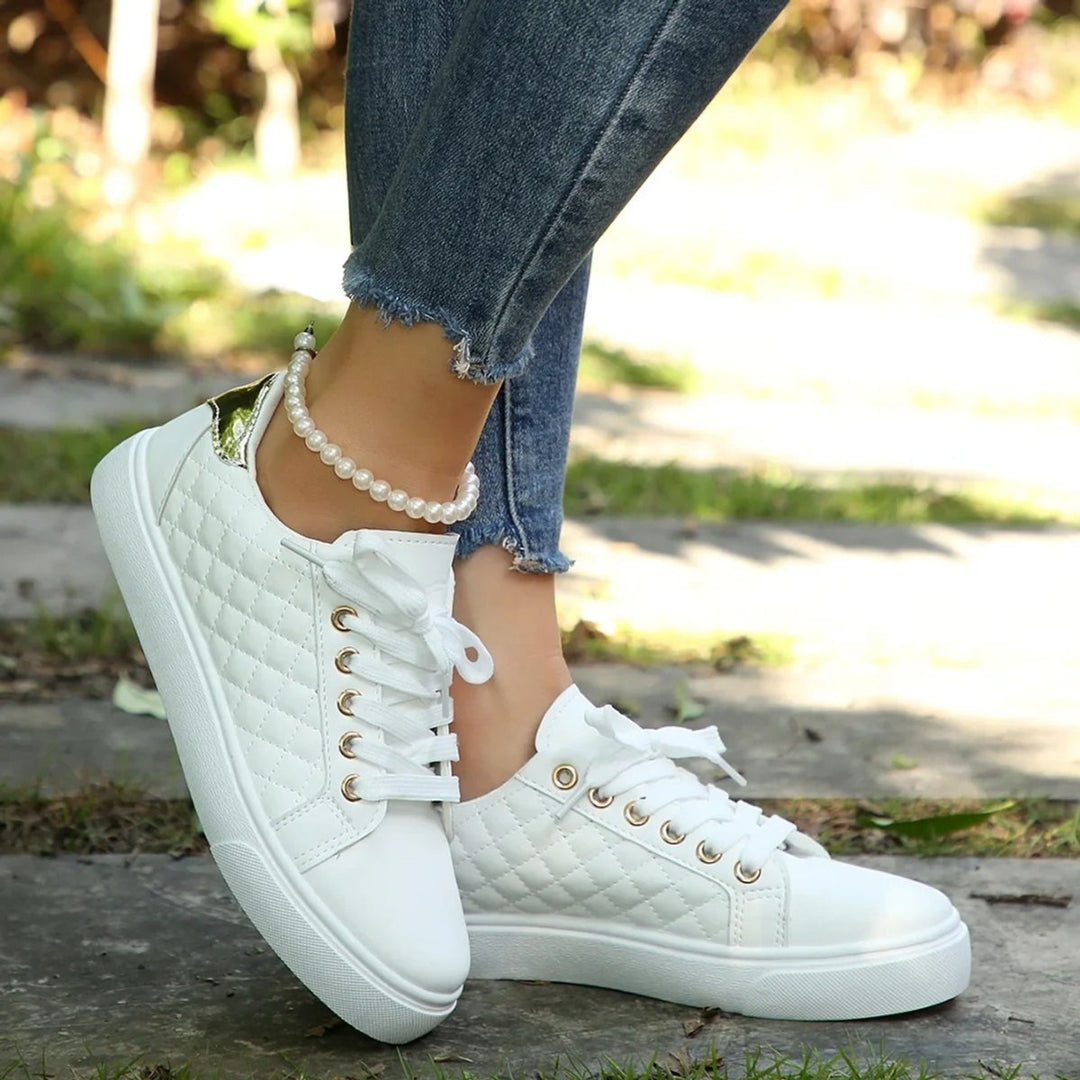 Women's Quilted Lace-Up Gold-Detail Platform Sneakers