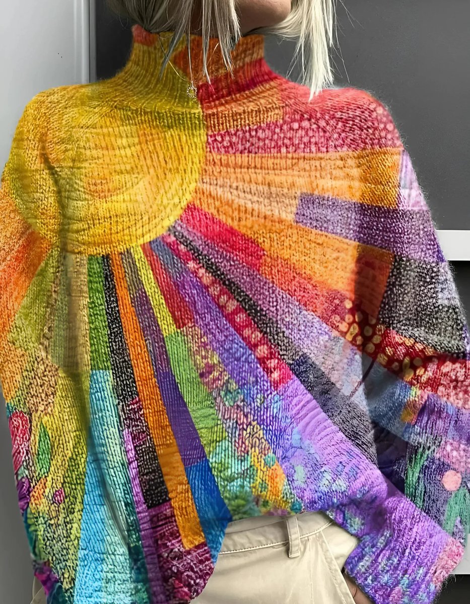 Women's Rainbow Turtleneck Knit Oversized Sweater