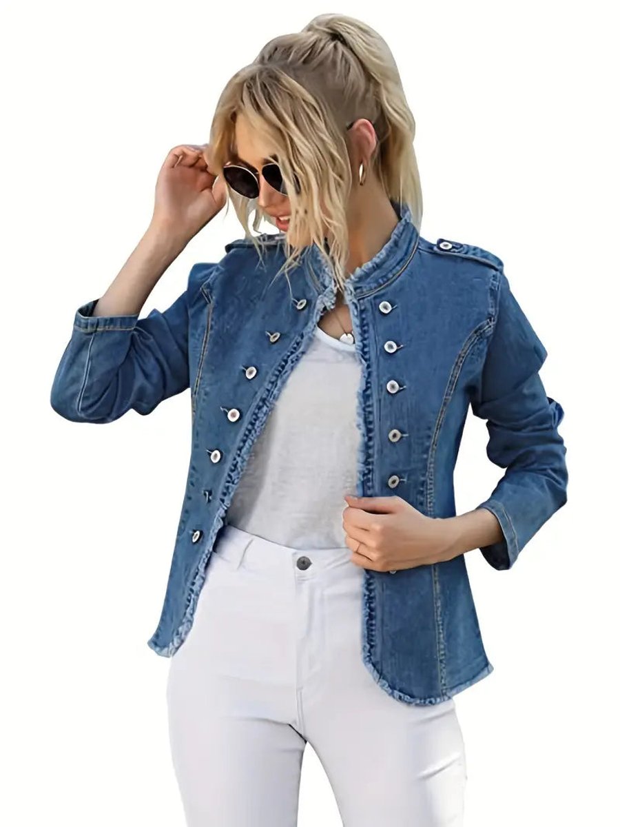 Women's Raw-Trim Military-Style Denim Jacket