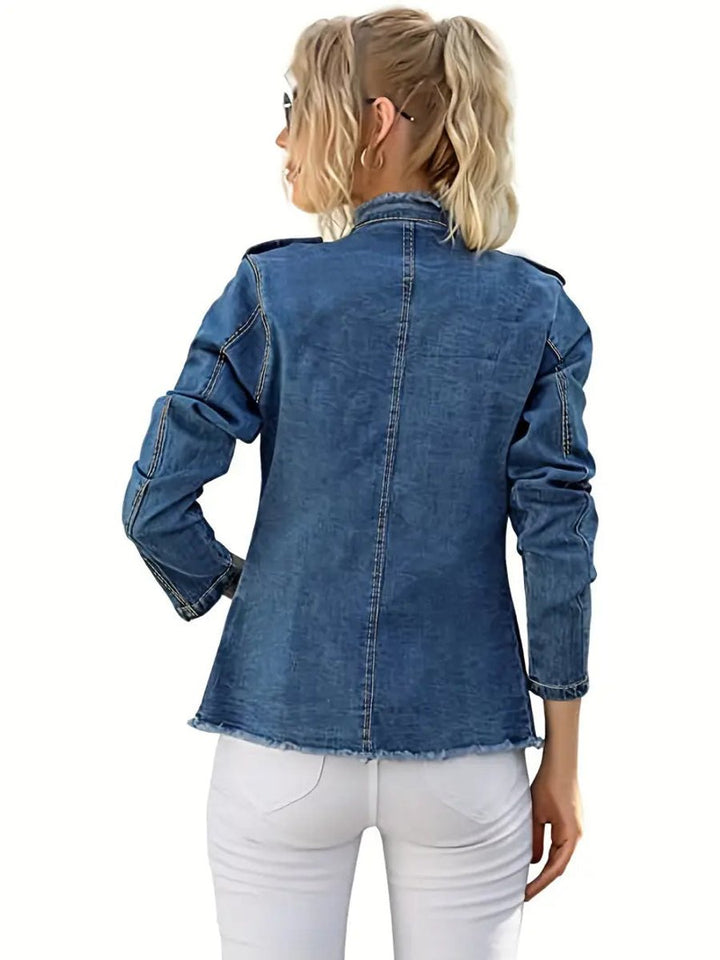 Women's Raw-Trim Military-Style Denim Jacket