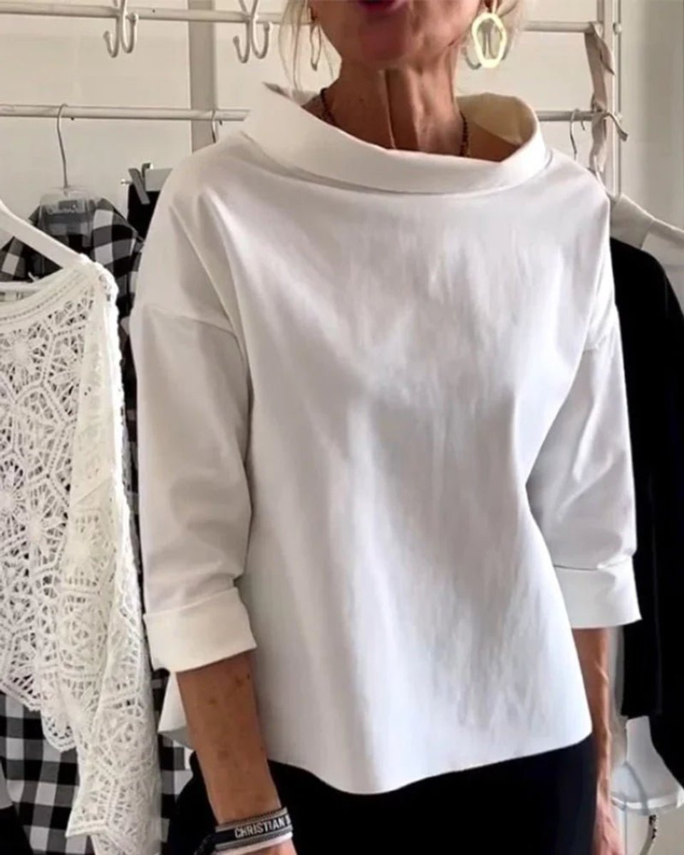Women's Relaxed Drop-Shoulder Cowl-Neck Three-Quarter Sleeve Top