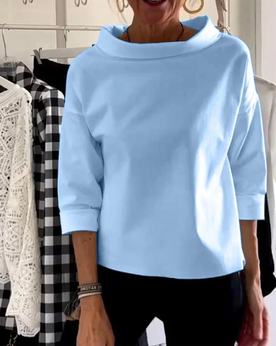 Women's Relaxed Drop-Shoulder Cowl-Neck Three-Quarter Sleeve Top