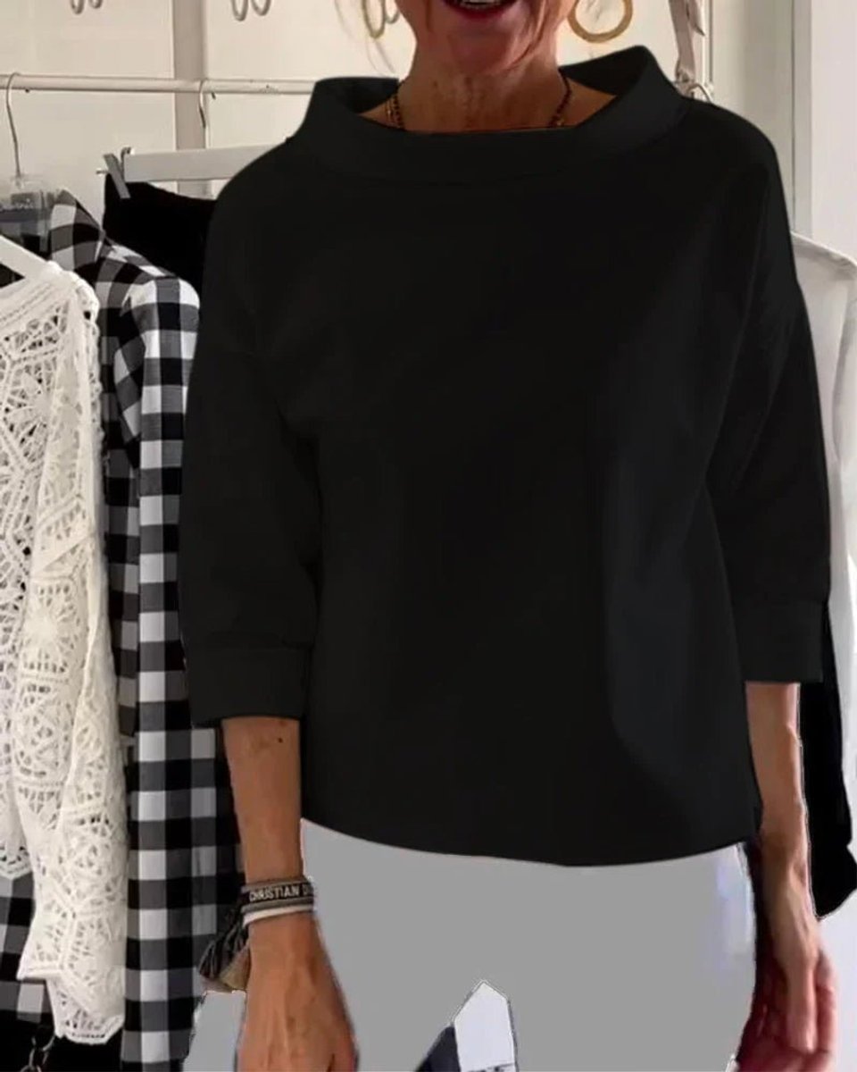 Women's Relaxed Drop-Shoulder Cowl-Neck Three-Quarter Sleeve Top