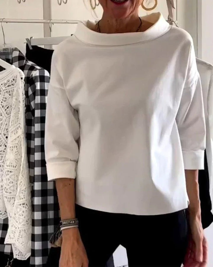 Women's Relaxed Drop-Shoulder Cowl-Neck Three-Quarter Sleeve Top