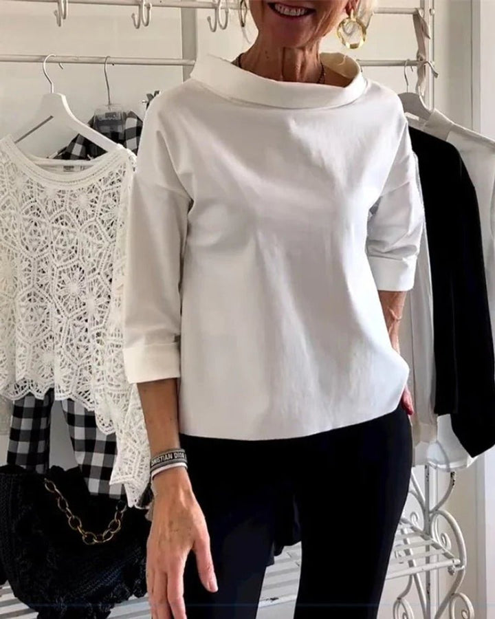 Women's Relaxed Drop-Shoulder Cowl-Neck Three-Quarter Sleeve Top