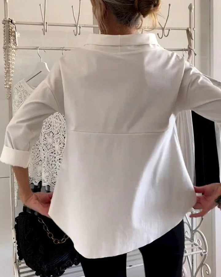 Women's Relaxed Drop-Shoulder Cowl-Neck Three-Quarter Sleeve Top