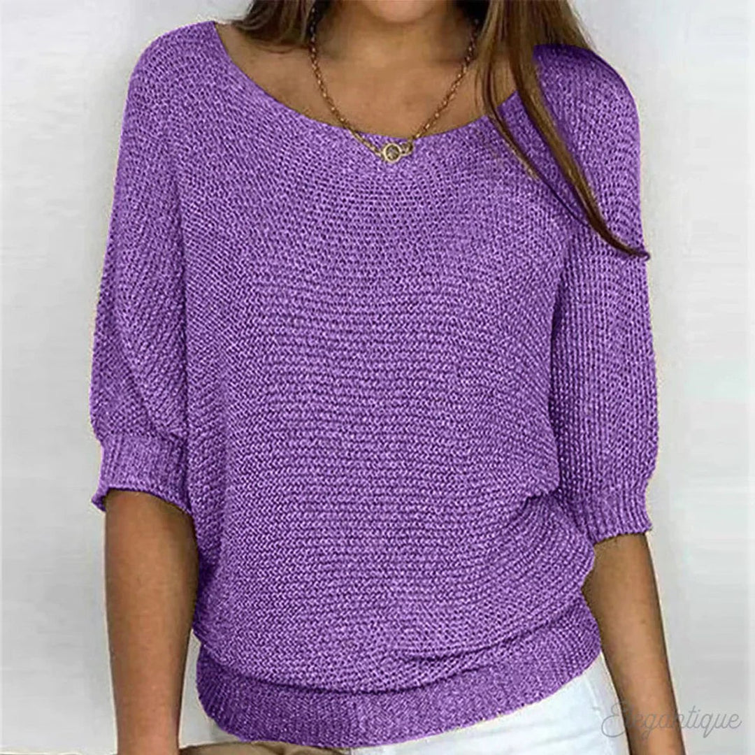 Women's Relaxed-Fit Batwing-Sleeve Open-Knit Pullover Sweater