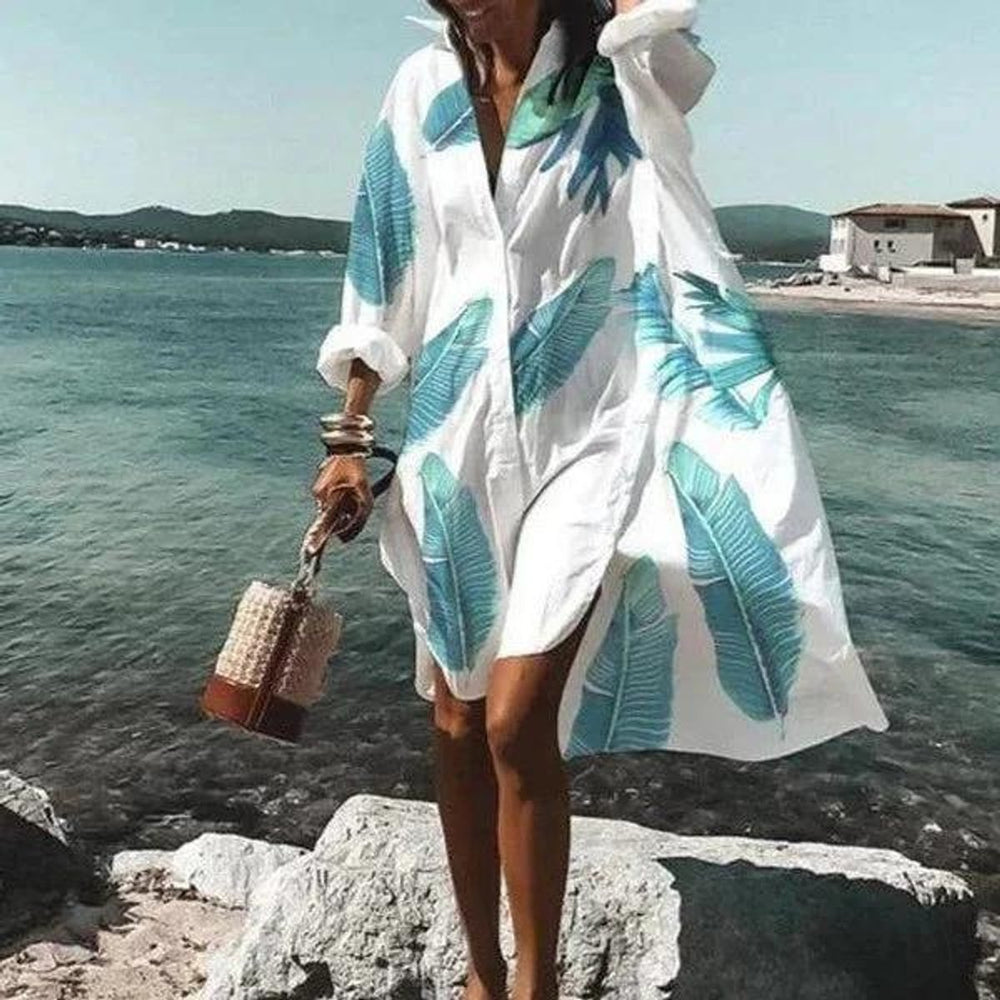 Women's Relaxed-Fit Button-Down Fall Midi Dress Shirt