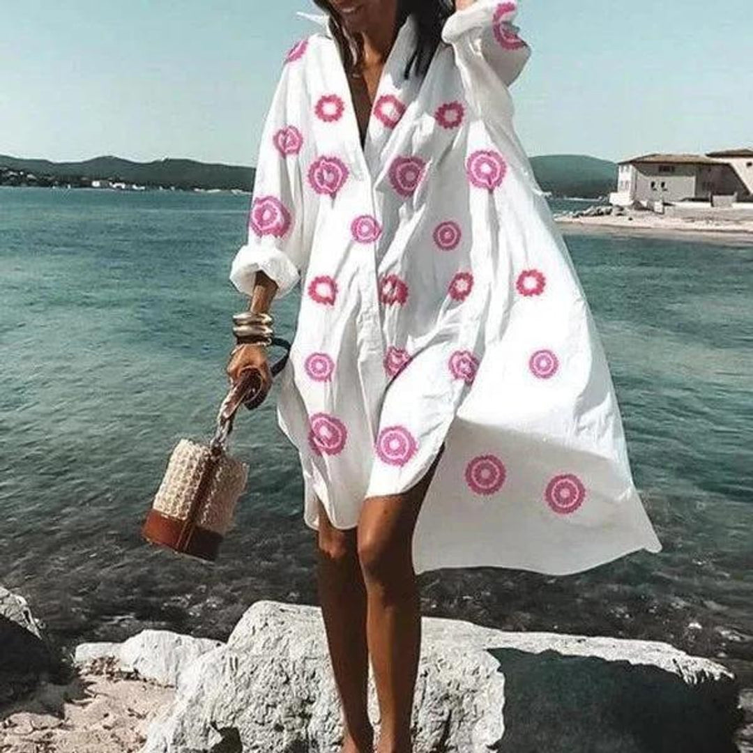 Women's Relaxed-Fit Button-Down Fall Midi Dress Shirt