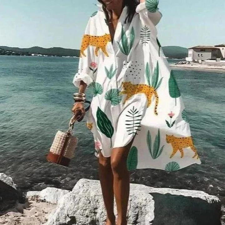 Women's Relaxed-Fit Button-Down Fall Midi Dress Shirt