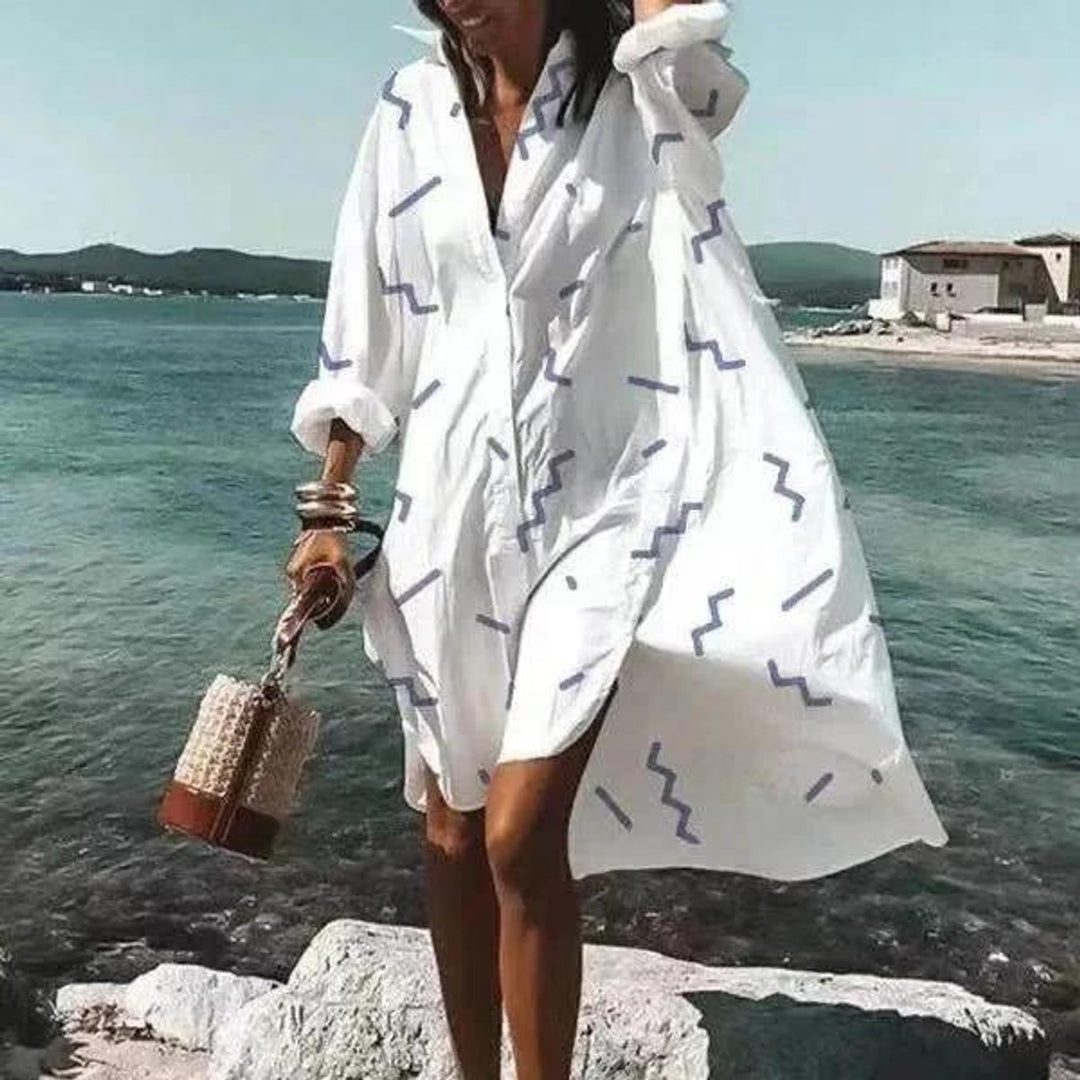 Women's Relaxed-Fit Button-Down Fall Midi Dress Shirt