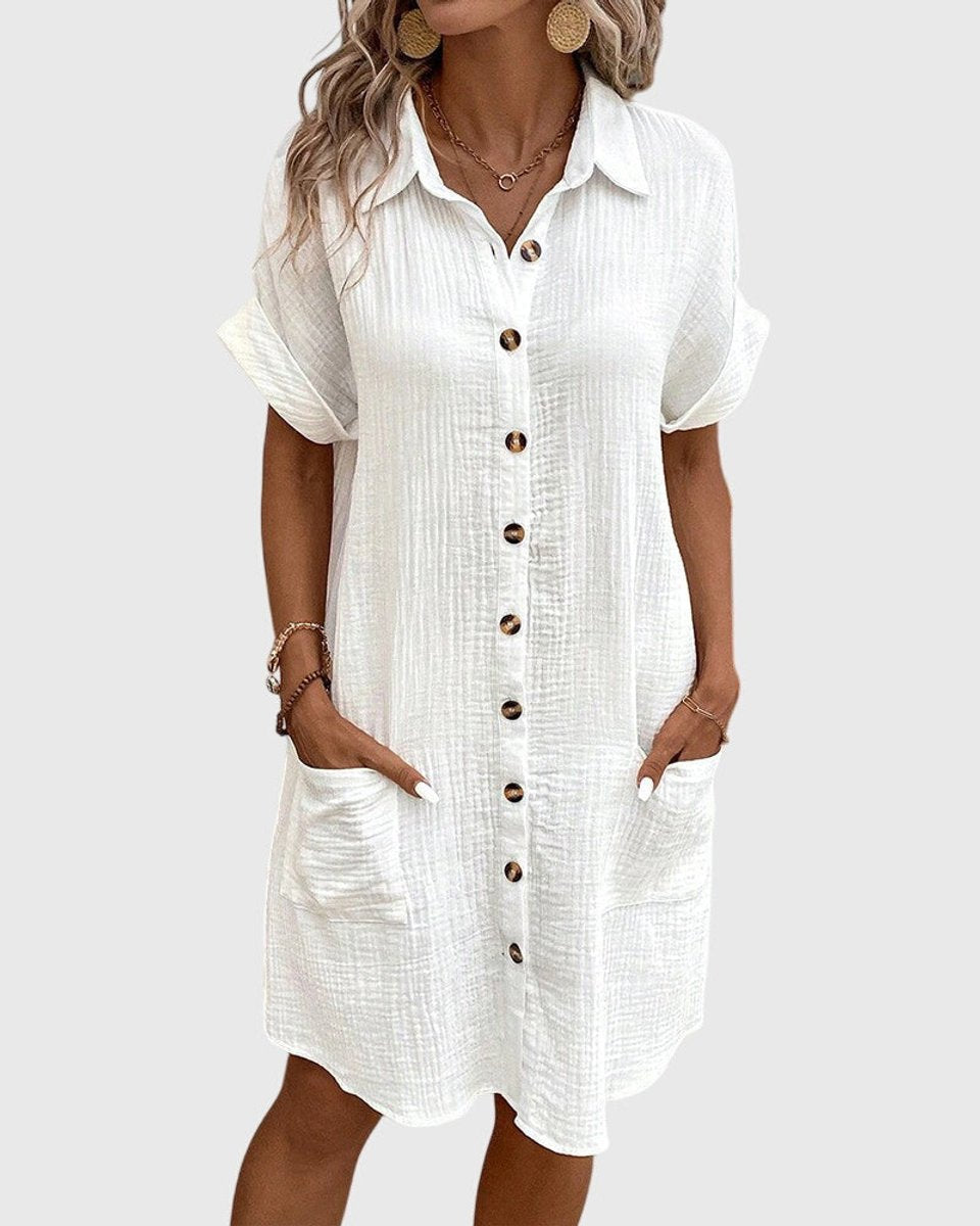 Women's Relaxed-Fit Button-Down Fall Wedding Guest Dress Midi