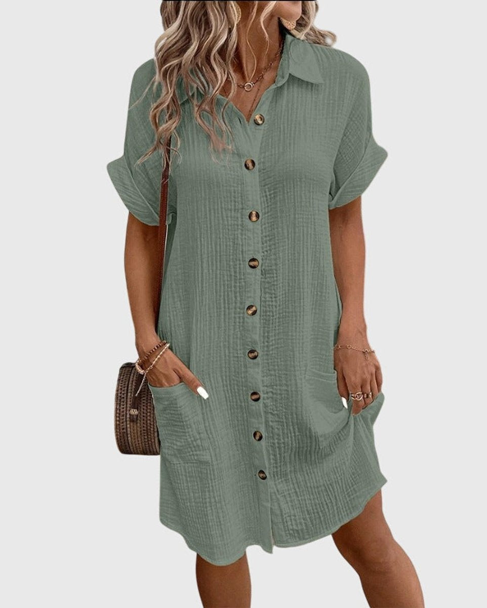 Women's Relaxed-Fit Button-Down Fall Wedding Guest Dress Midi