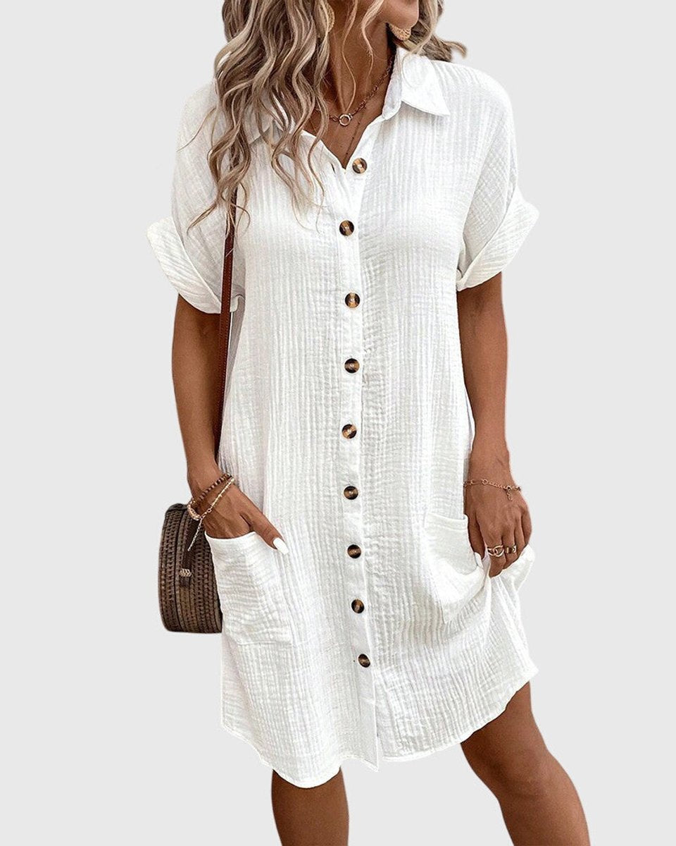 Women's Relaxed-Fit Button-Down Fall Wedding Guest Dress Midi