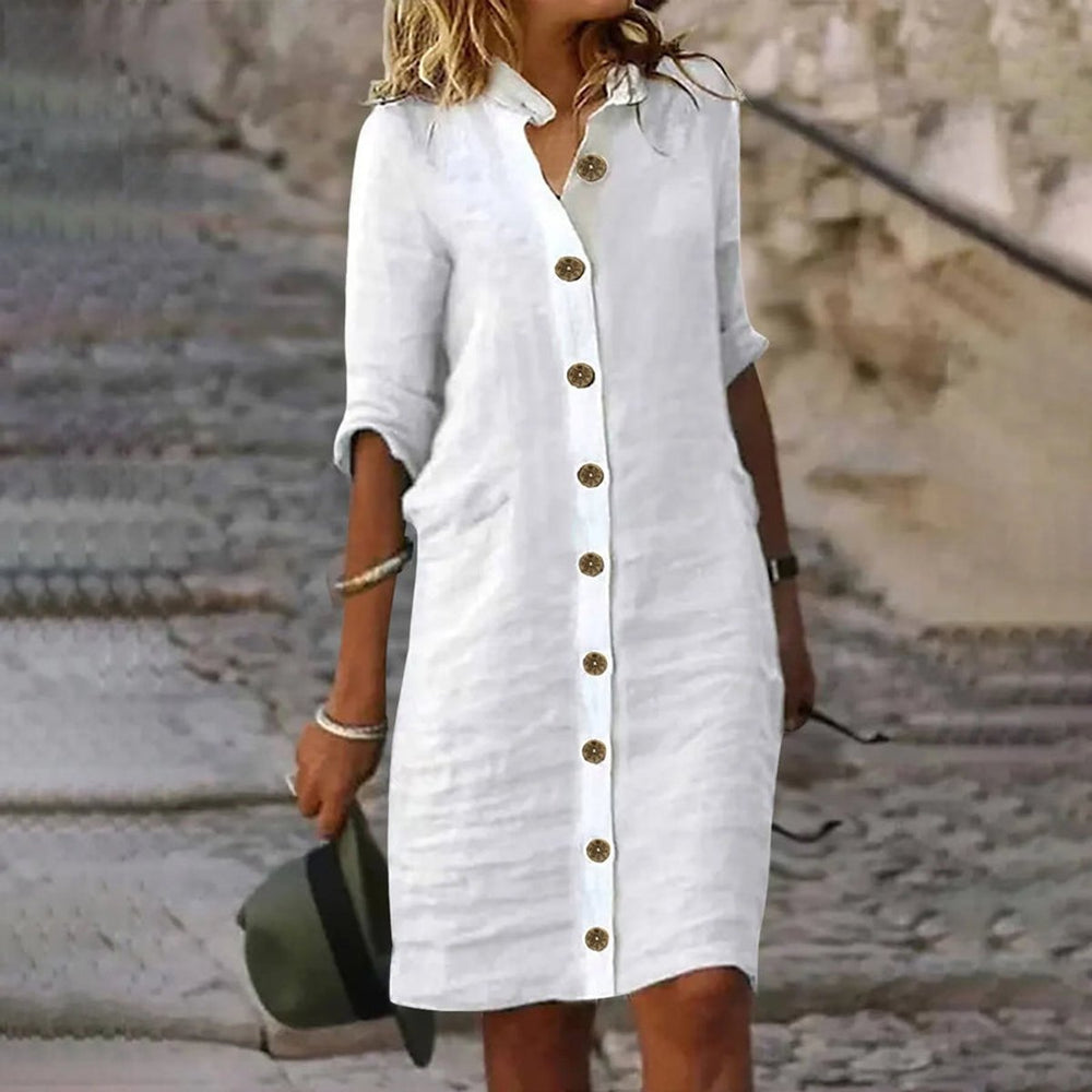 Women's Relaxed-Fit Button-Down Linen Fall Midi Dress