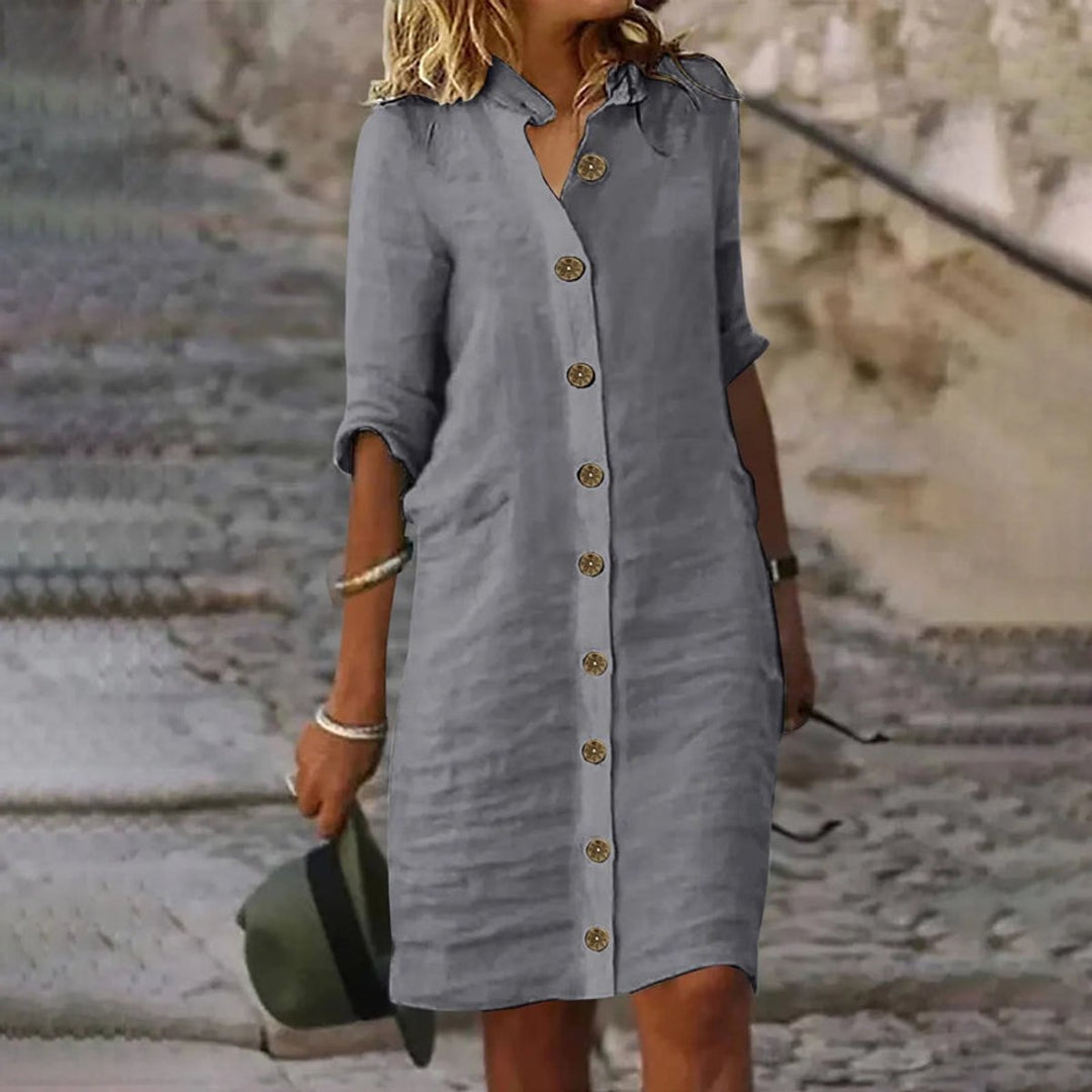 Women's Relaxed-Fit Button-Down Linen Fall Midi Dress