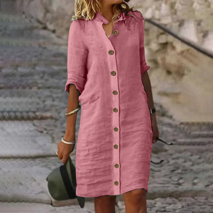 Women's Relaxed-Fit Button-Down Linen Fall Midi Dress