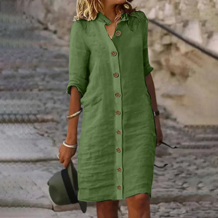 Women's Relaxed-Fit Button-Down Linen Fall Midi Dress