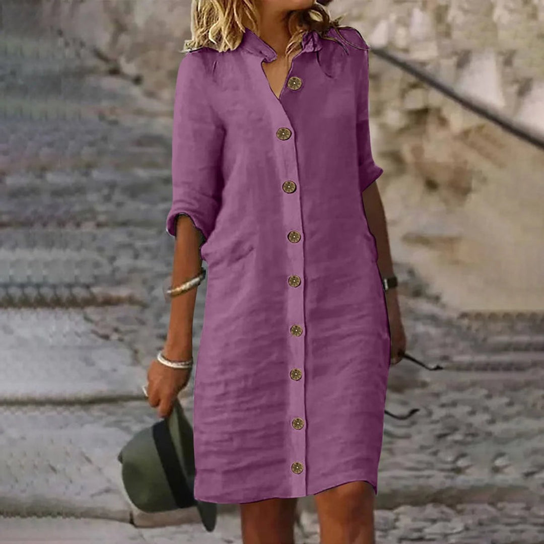 Women's Relaxed-Fit Button-Down Linen Fall Midi Dress