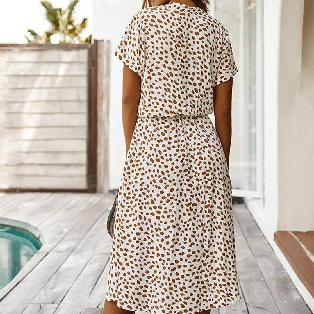 Women's Relaxed-Fit Button-Front Animal Print Fall Midi Dress