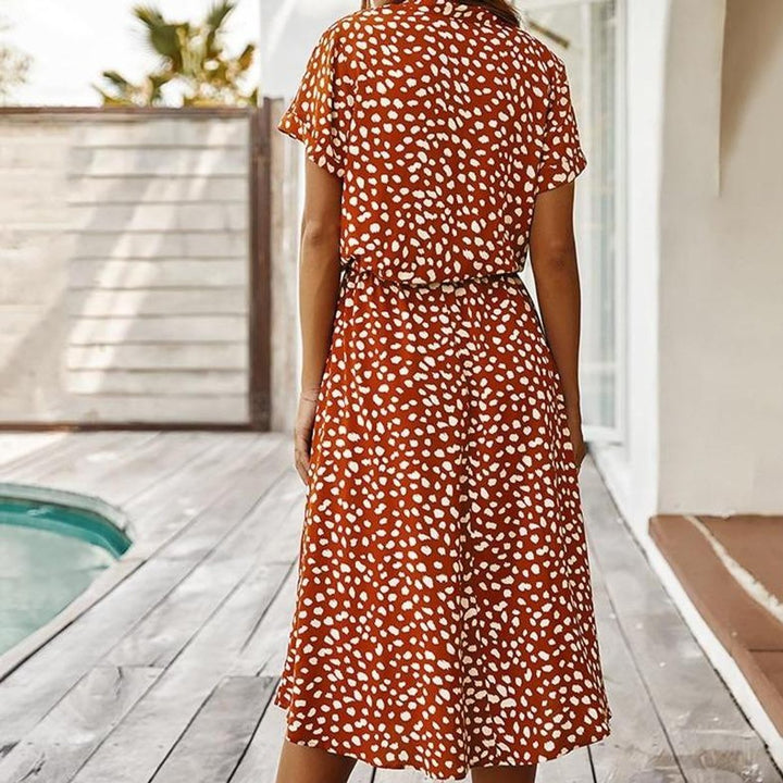 Women's Relaxed-Fit Button-Front Animal Print Fall Midi Dress